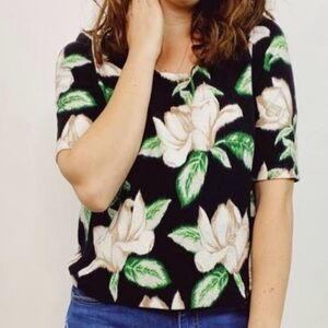 Anthropologie Vintage Style Postmark kobus Tropical Magnolia Print Top Size Smal